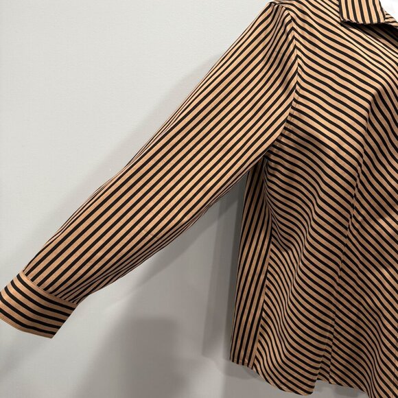Chico's No Iron Sateen Striped Blouse Travel Office Tan Black Size 3 US 16/18 - Picture 5 of 13